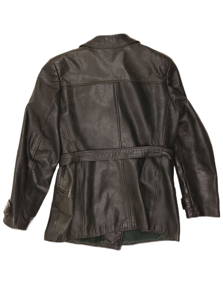 Veste en cuir femme vintage UK 14 Noir Moyen