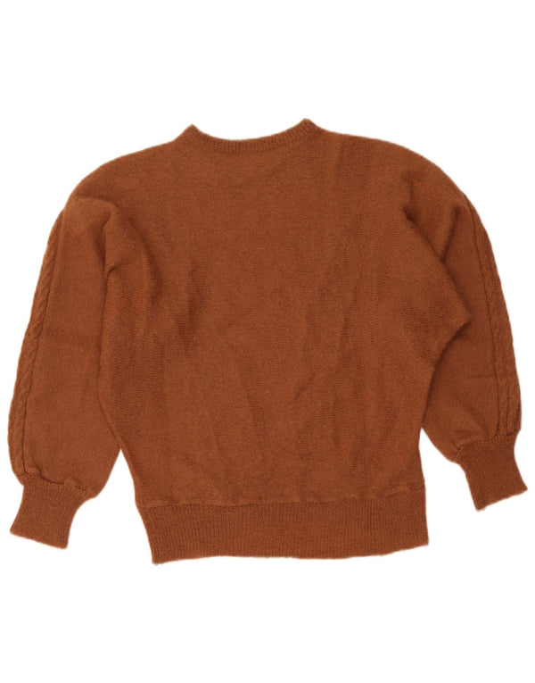 vintage Femmes Bateau Cou Jumper Pull UK 14 Grand Brun