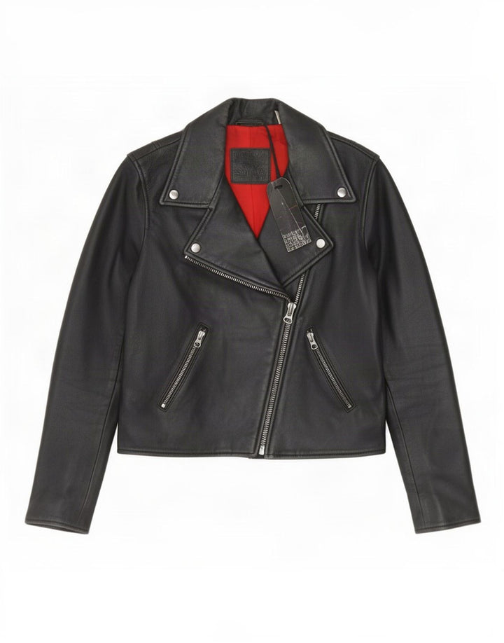 Levi's Veste de motard en cuir court pour femme UK 6 XS Noir