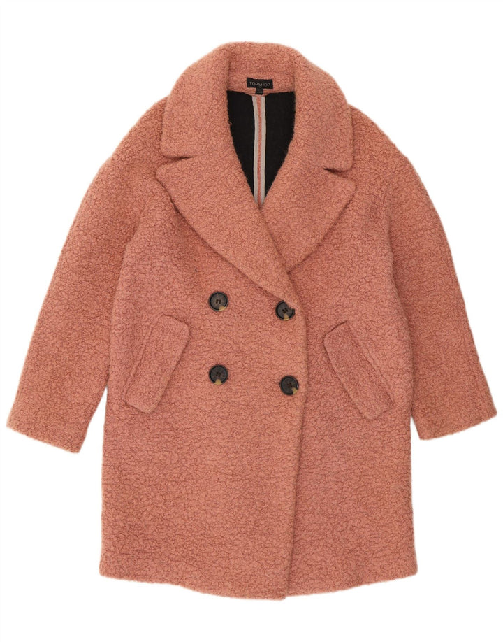 Topshop Manteau surdimensionné à double boutonnage pour femme UK 10 Petite laine rose