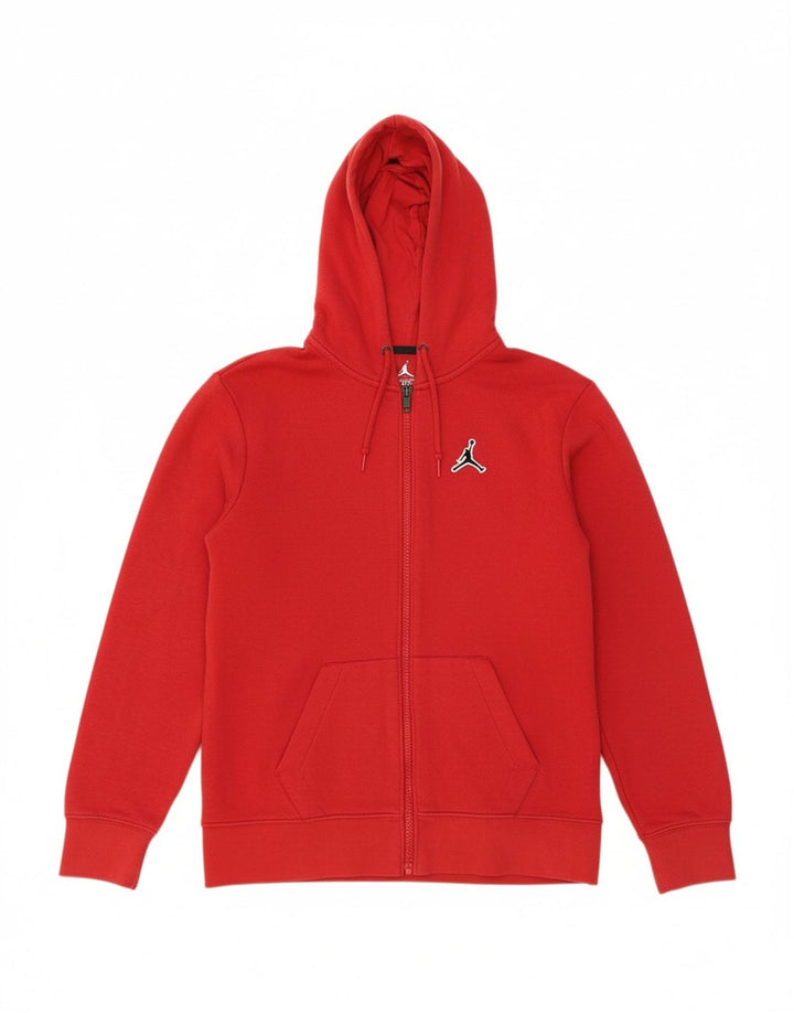 JORDAN Womens Zip Hoodie Sweater UK 14 Medium Red Cotton