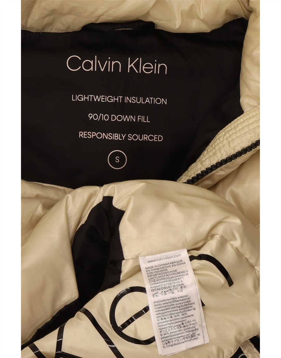 Calvin Klein Veste matelassée graphique pour femme UK 10 Small Off White Colourblock