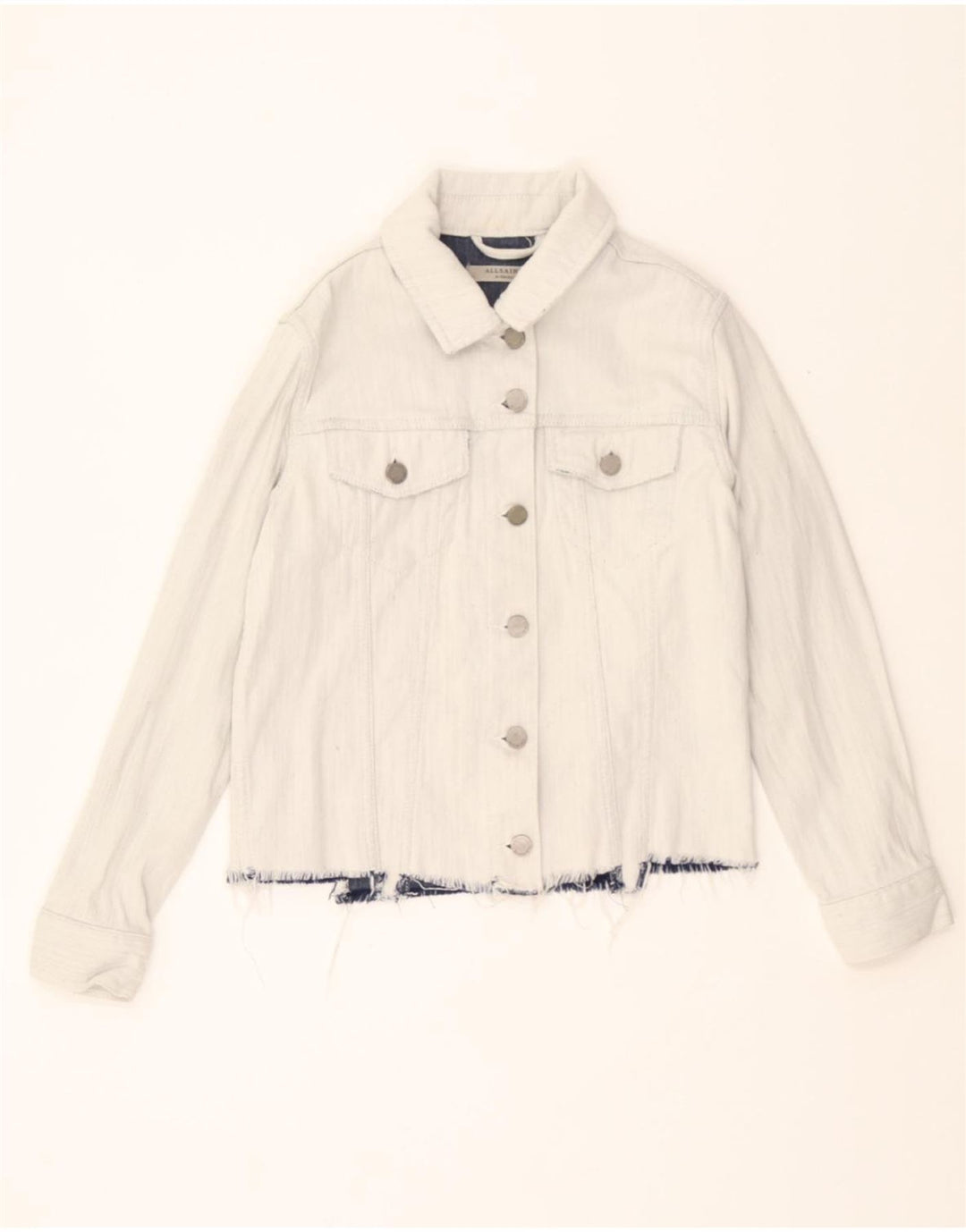 ALL SAINTS Womens Denim Jacket UK 6 XS White Cotton Vintage All Saints and Second-Hand All Saints from Messina Hembry 