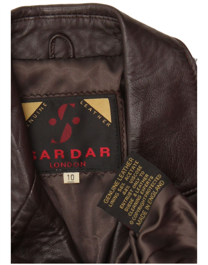 Sardar Veste blazer en cuir à 4 boutons pour femme UK 10 Petit cuir marron