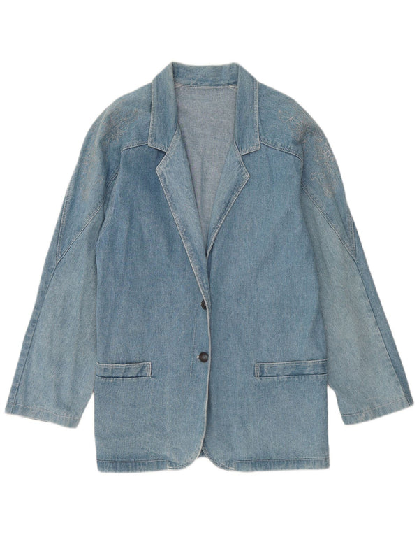 vintage Femmes Longline 2 Bouton Denim Blazer Veste UK 12 Bleu Moyen