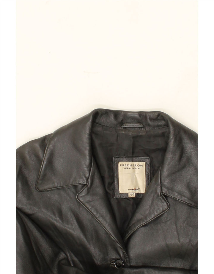 CONBIPEL Womens Leather Coat IT 44 Medium Black Leather Vintage Conbipel and Second-Hand Conbipel from Messina Hembry 