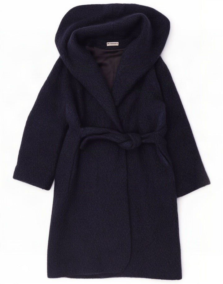 vintage Femme Manteau à capuche IT 46 Grande laine bleu marine