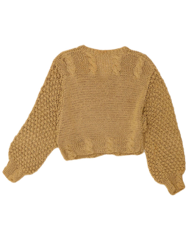 vintage Femmes Crop V-Col Jumper Pull UK 10 Petit Beige