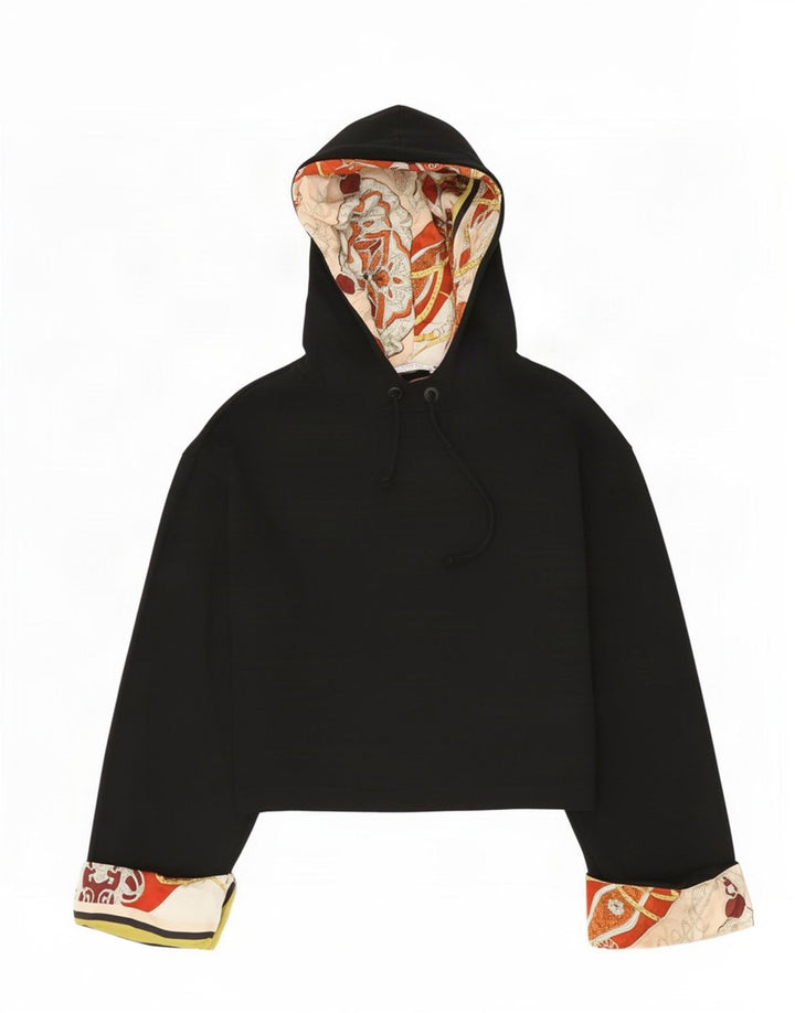 Zara Womens Crop Abstract Pattern Sweat à capuche surdimensionné UK 10 Petit Noir