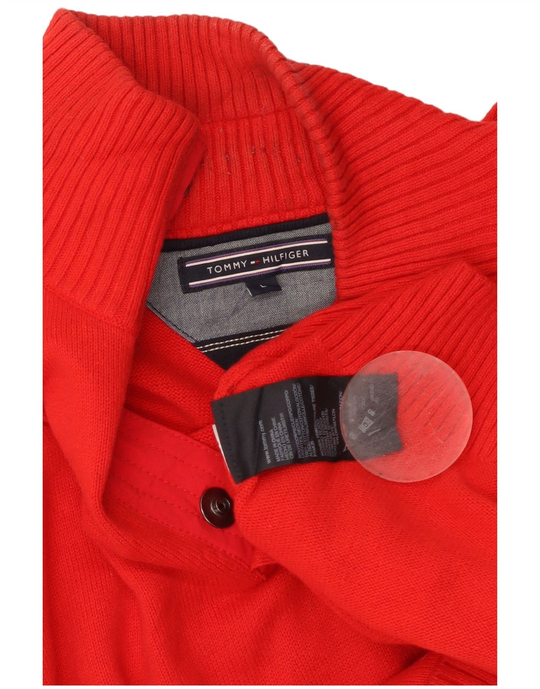TOMMY HILFIGER Pull à col boutonné pour homme Large Rouge Coton
