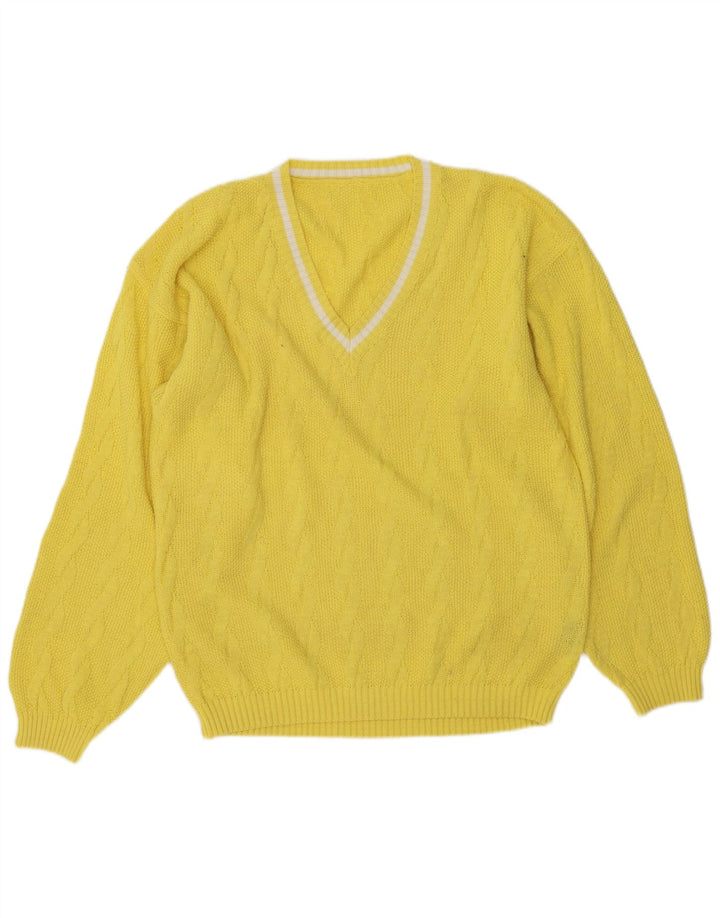 vintage Homme Col V Pull Pull IT 50/52 Polyacrylique Jaune Moyen