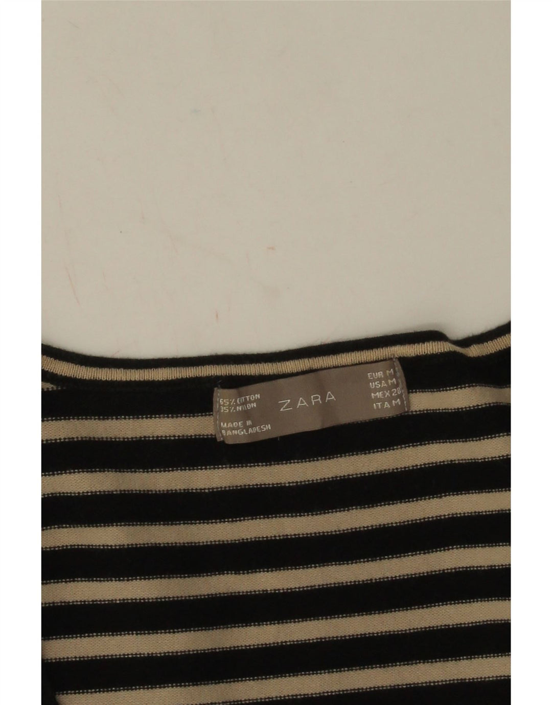 Zara Femme Top Manches 3/4 UK 12 Coton Rayé Noir Moyen