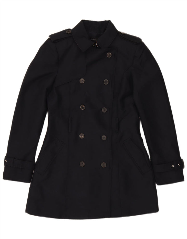 Zara Womens Double Breasted Trench Coat UK 10 Small Bleu Marine Polyester