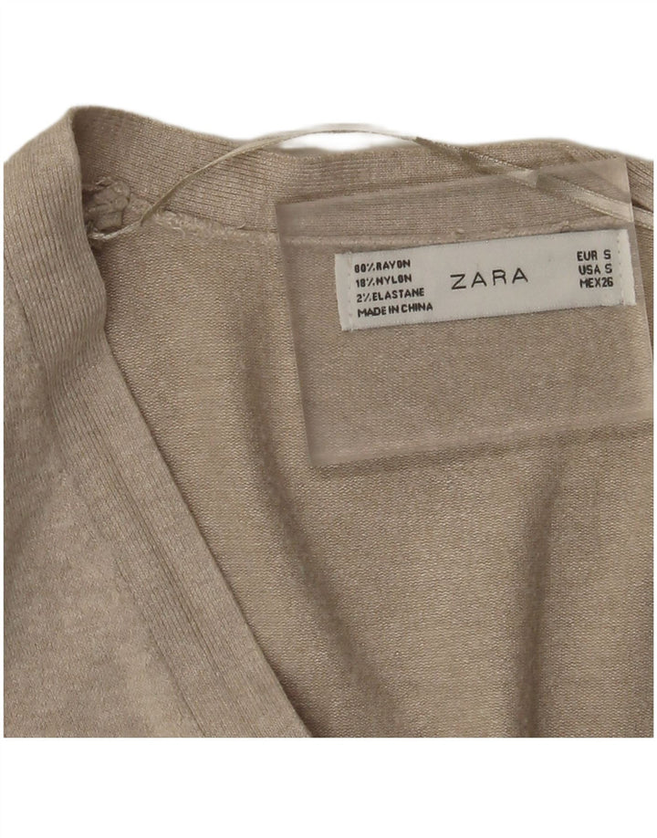 Zara Womens Cardigan Sweater UK 8 Petite Rayonne Beige