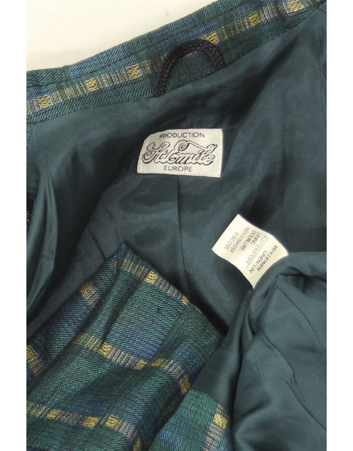 vintage Femme 3 Bouton Blazer Veste UK 14 Lin rayé vert moyen