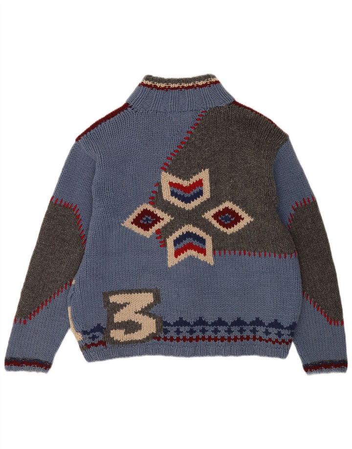 S.Moritz Cardigan fait main pour homme en laine bleu géométrique fantaisie