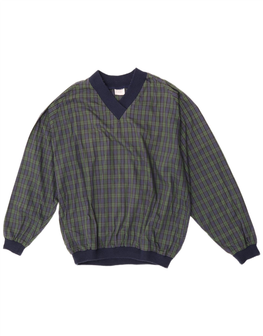vintage Mens Pull Survêtement Top XL Bleu Marine Check Polyester