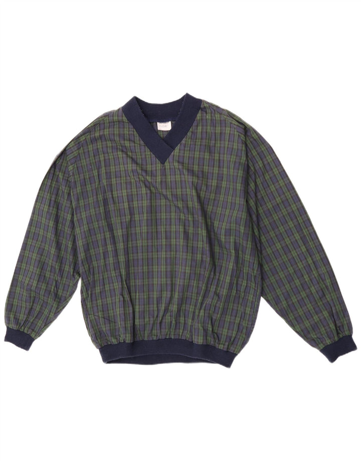 vintage Mens Pull Survêtement Top XL Bleu Marine Check Polyester