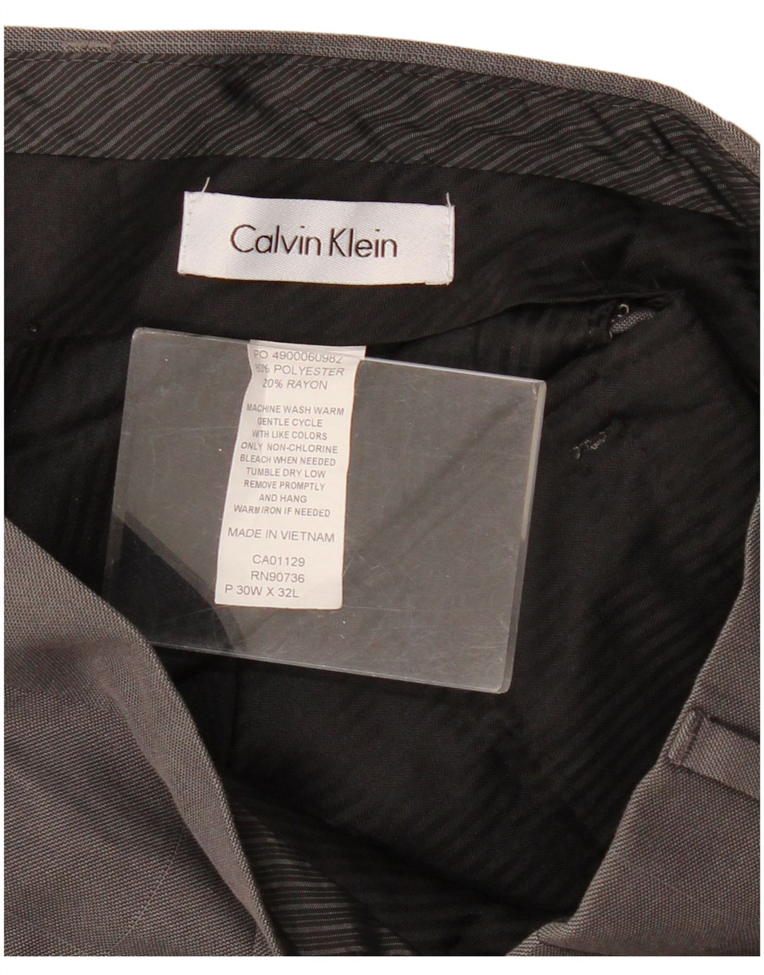 CALVIN KLEIN Pantalon de Costume Droit Homme W30 L32 Gris Carreaux Polyester