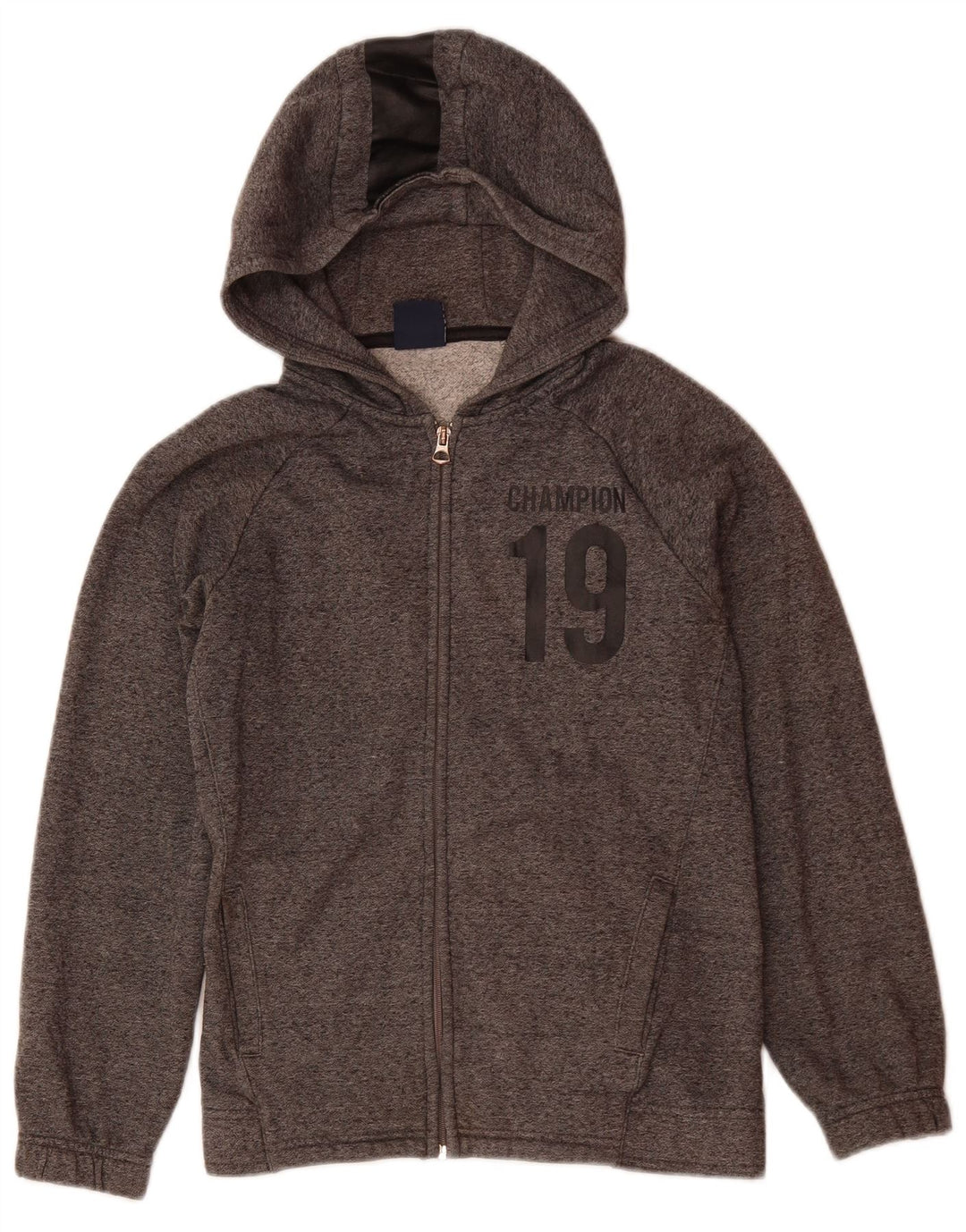 Champion Pull à capuche zippé graphique pour garçon 11-12 ans Grand gris moucheté