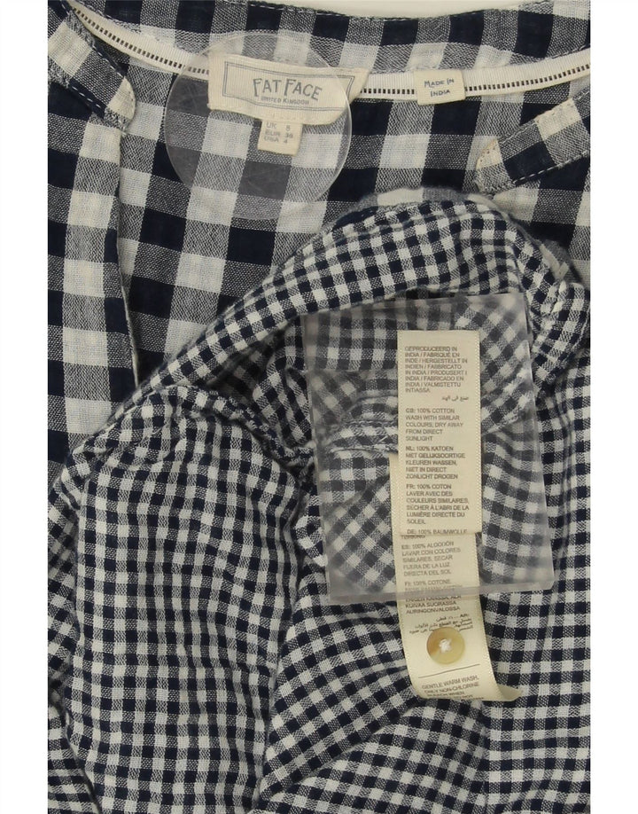FAT FACE Womens Pullover Shirt UK 8 Small  Navy Blue Gingham Cotton Vintage Fat Face and Second-Hand Fat Face from Messina Hembry 