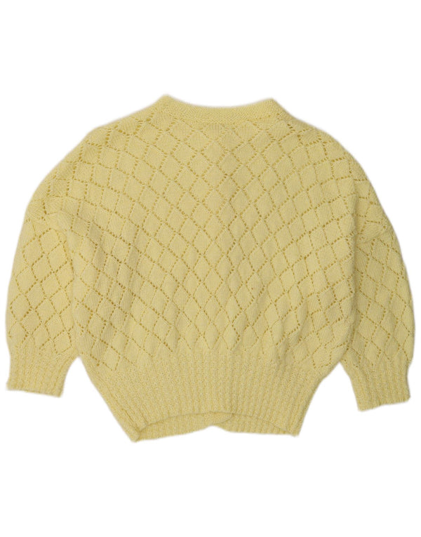 vintage Femmes 3/4 Manches Cardigan Pull UK 16 Grand Jaune