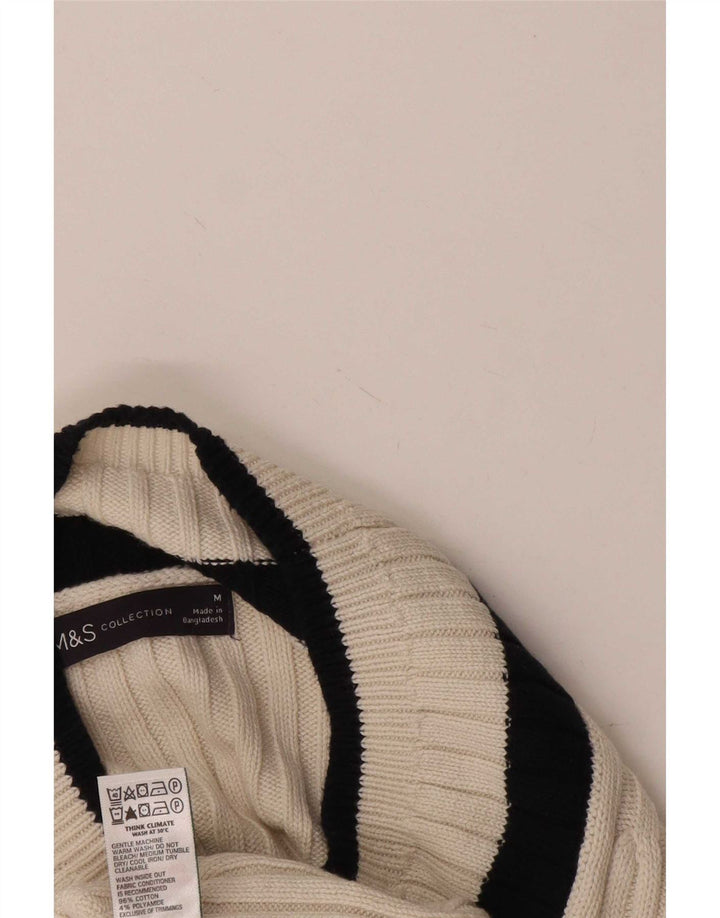 Marks & Spencer Pull col en V pour femme UK 44 Blanc moyen Colourblock