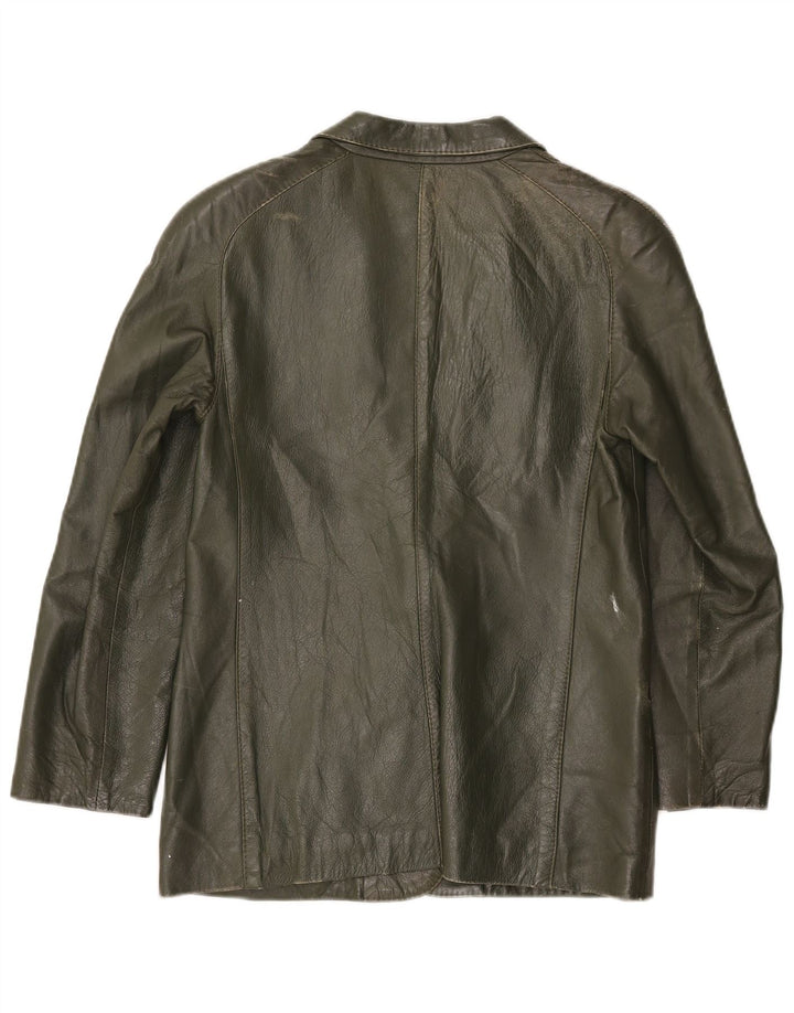 vintage Femmes 1 Bouton Veste Blazer En Cuir UK 10 Petit Vert