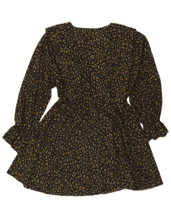 Zara Robe trapèze à manches longues pour femme UK 46 Grand imprimé animal noir