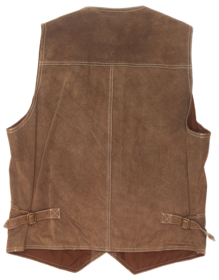 Gilet en daim vintage pour homme en cuir marron moyen