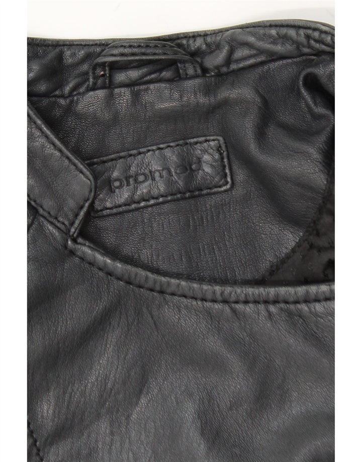 PROMOD Womens Crop Leather Jacket UK 12 Medium Black Leather Vintage Promod and Second-Hand Promod from Messina Hembry 