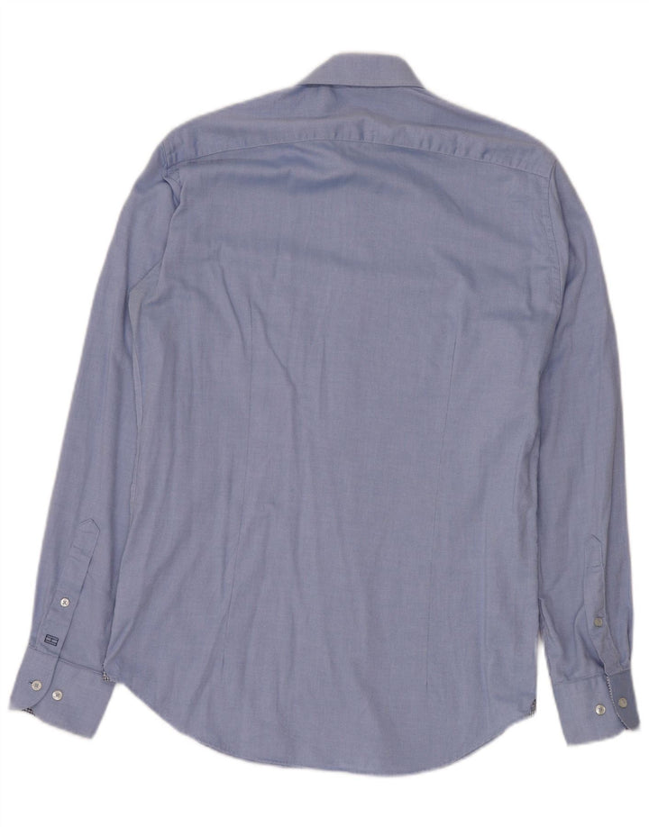 TOMMY HILFIGER Chemise sur mesure pour homme Taille 37 14 1/2 Petit coton bleu