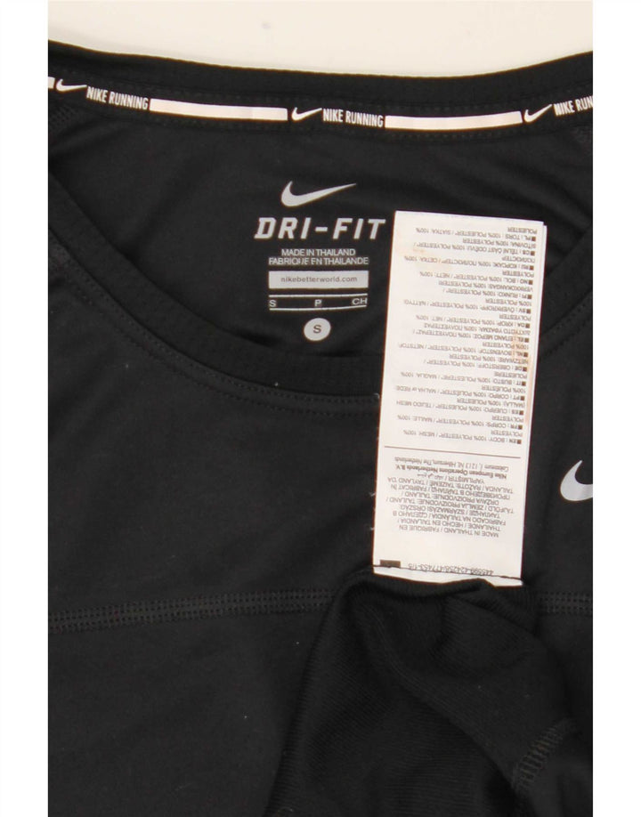 Nike Womens Dri Fit T-Shirt Top UK 10 Petit Noir Polyester