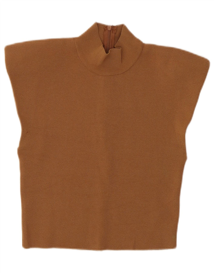 Zara Womens Crop Blouse Top UK 8 Small Marron Viscose