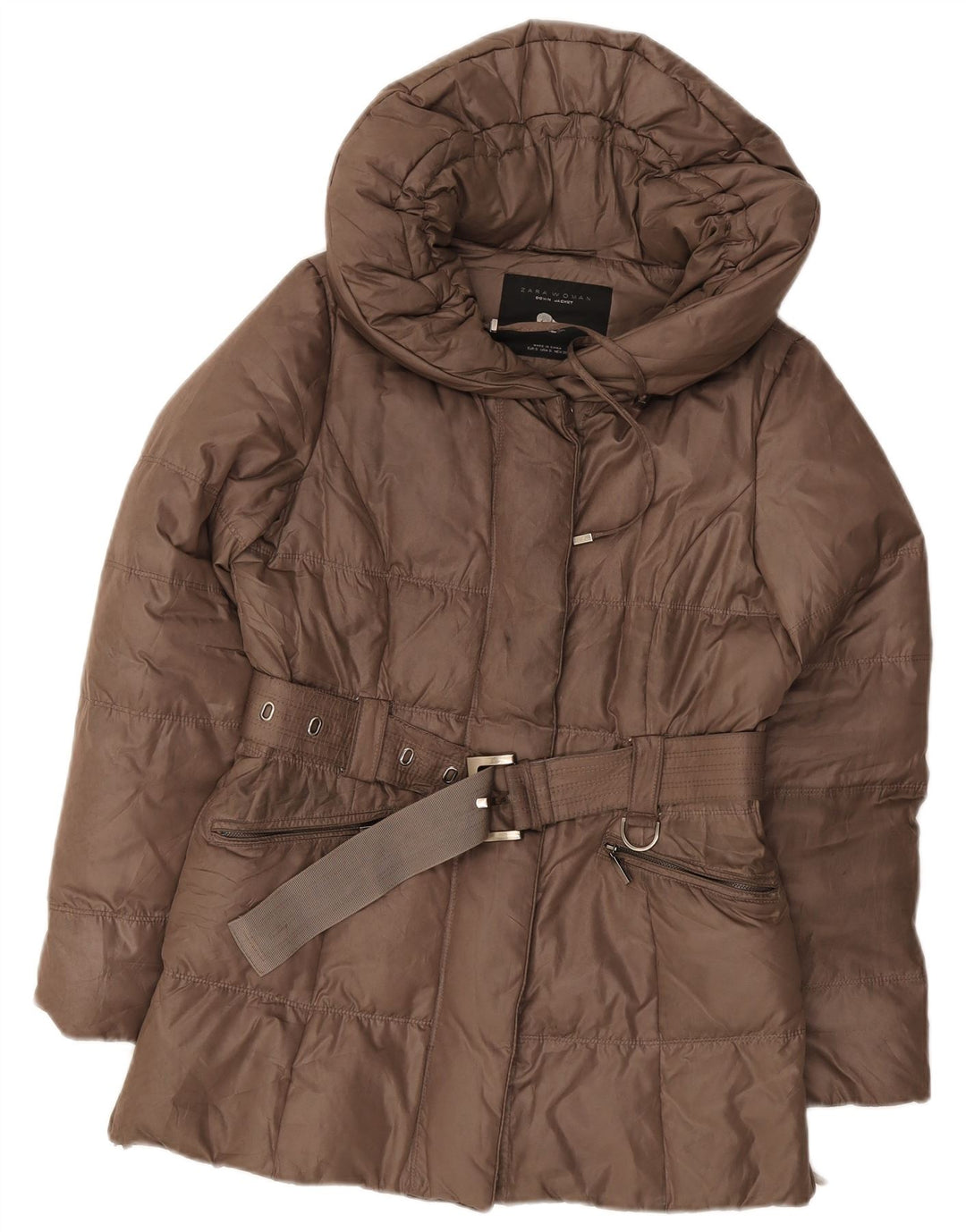 Zara Veste matelassée pour femme UK 8 Small Marron Polyester