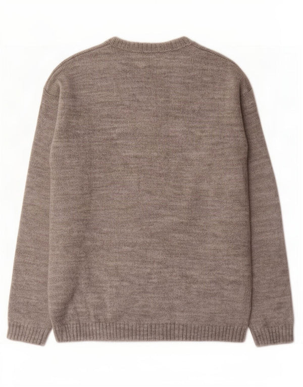 Benetton Womens Graphic Boat Neck Jumper Sweater UK 12 Medium Grey