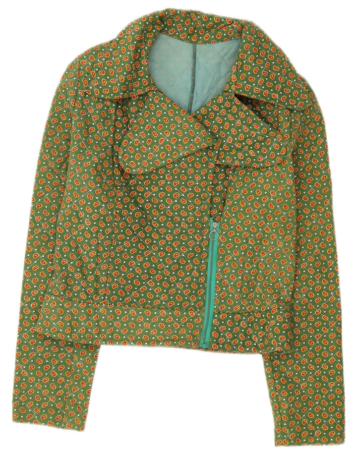 Veste Bomber Femme Vintage UK 8 Petit Paisley Vert