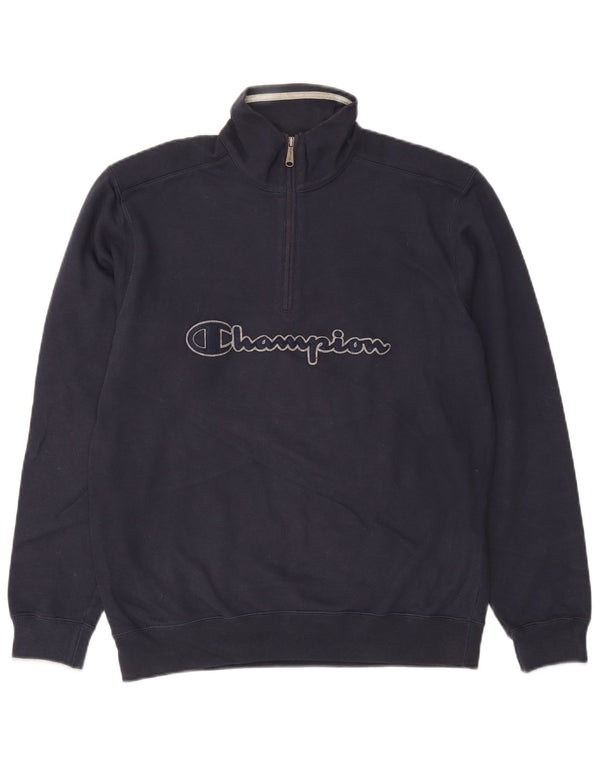 Champion Sweat-shirt graphique à col zippé pour hommes, grand coton bleu marine