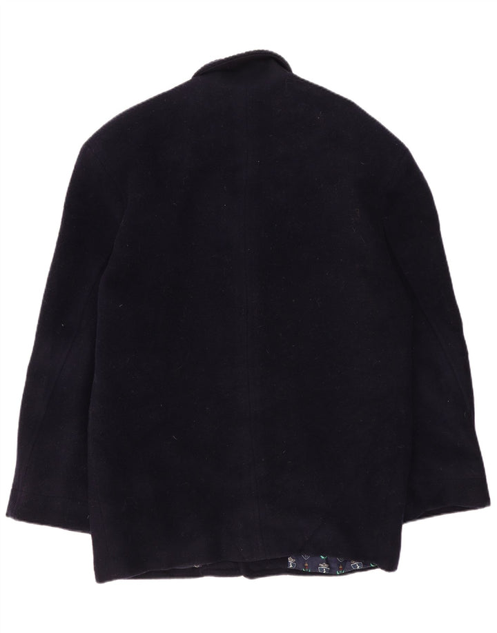 vintage Mens Overcoat UK 36 Petite laine vierge bleu marine