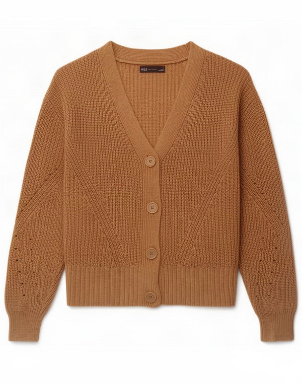 Marks & Spencer Pull cardigan surdimensionné pour femme UK 10 Small Beige Cotton
