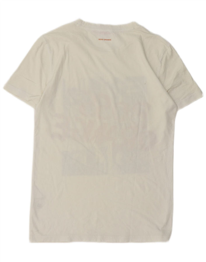 HUGO BOSS Homme T-Shirt Graphique Top Petit Blanc Coton