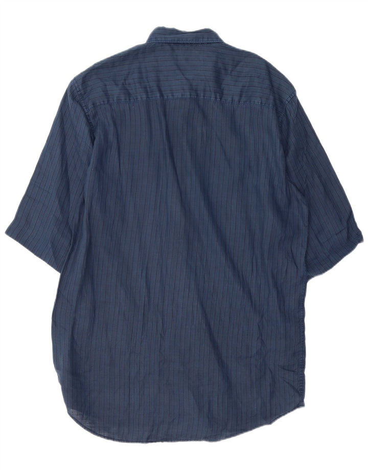 ZEGNA Chemise à manches courtes pour homme Taille 41 Bleu marine moyen rayé