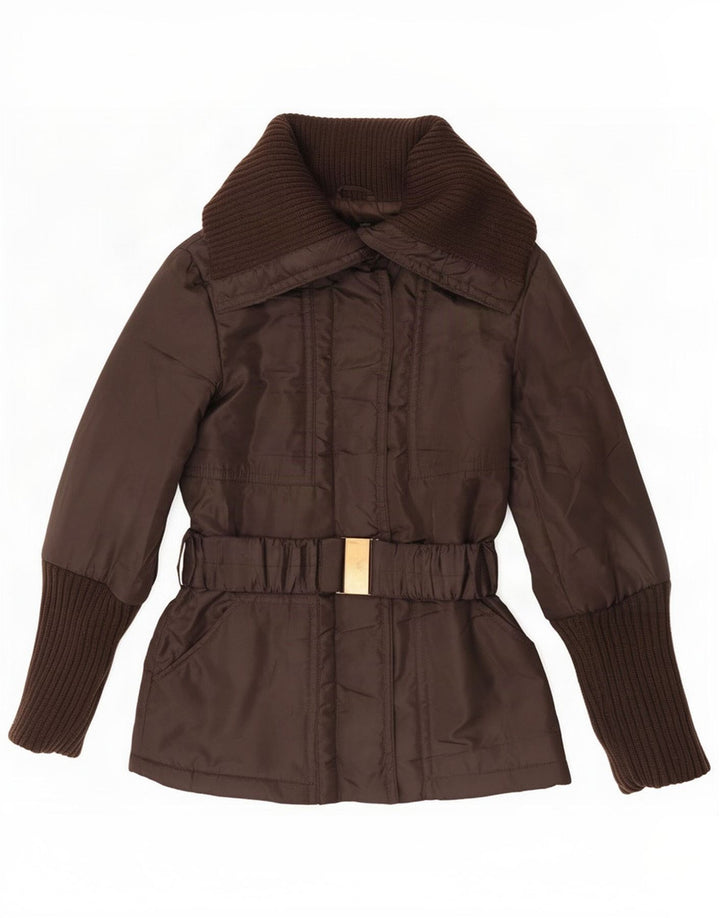 Zara Veste matelassée pour femme UK 10 Small Marron Polyester