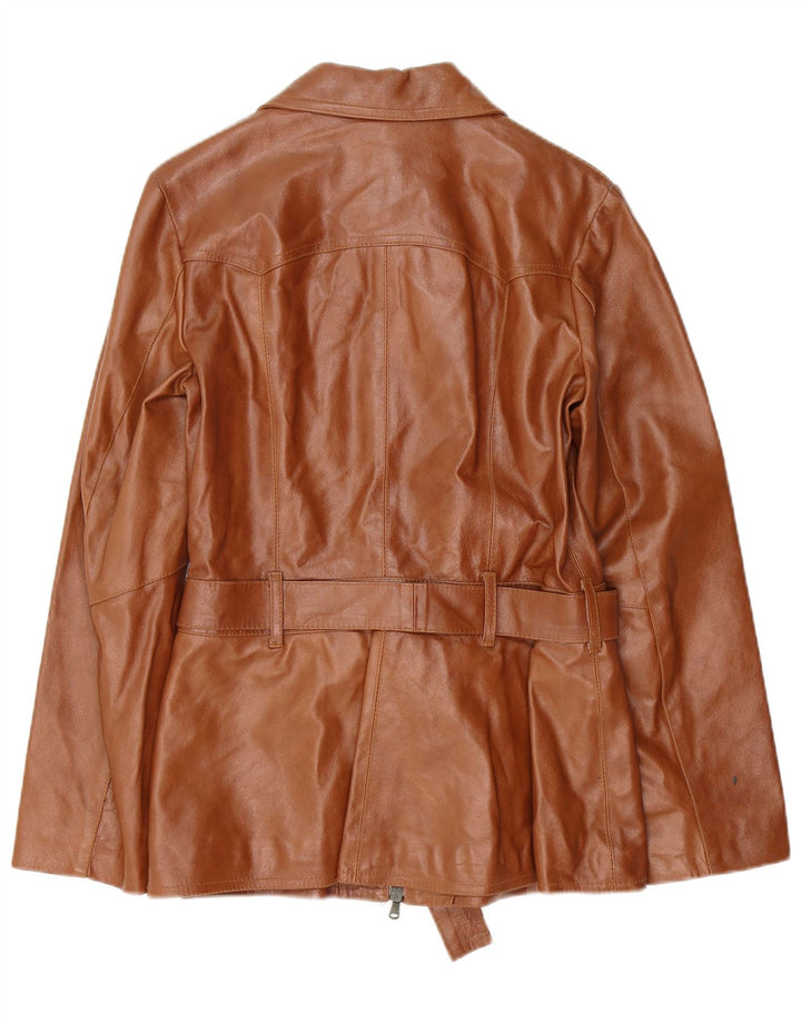 VINTAGE Womens Leather Jacket UK 12 Medium Brown Leather