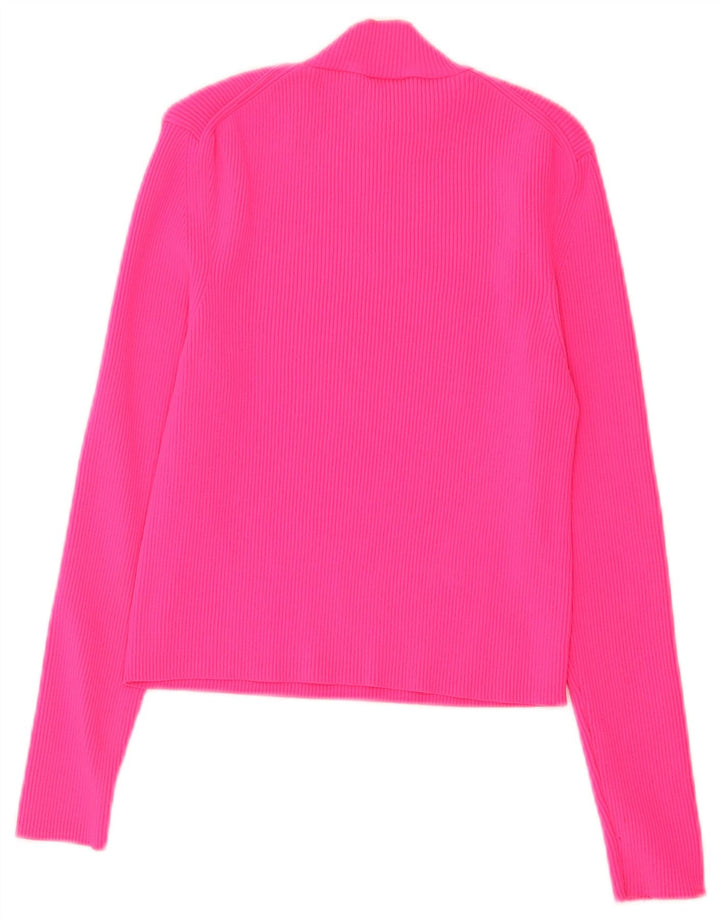 Zara Femme Crop Top Manches Longues UK 14 Large Rose Polyamide