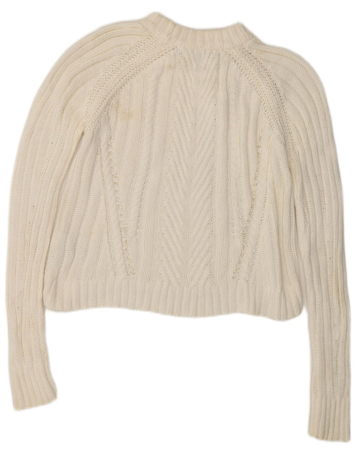 Zara Pull court surdimensionné à col roulé pour femme UK 10 Petit Blanc