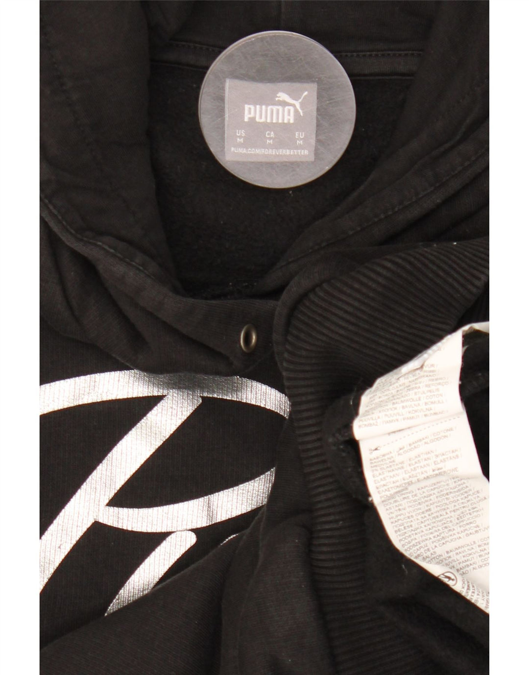 PUMA Pull à capuche graphique pour femme UK 14 Coton noir moyen