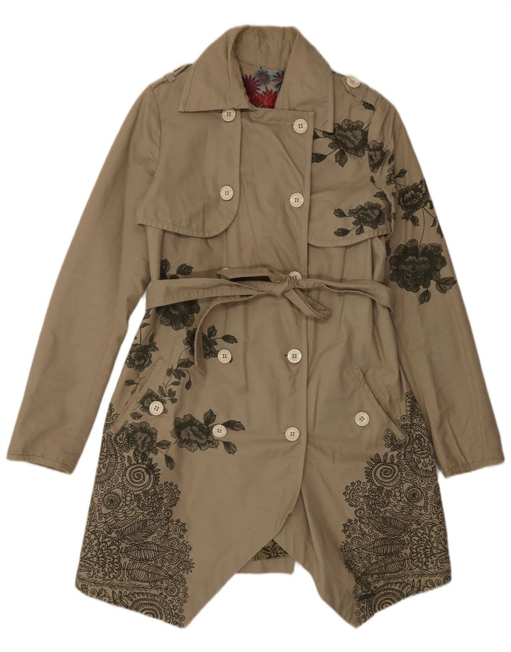 Desigual Trench-Coat Double Boutonnage Femme EU 38 Beige Moyen Floral