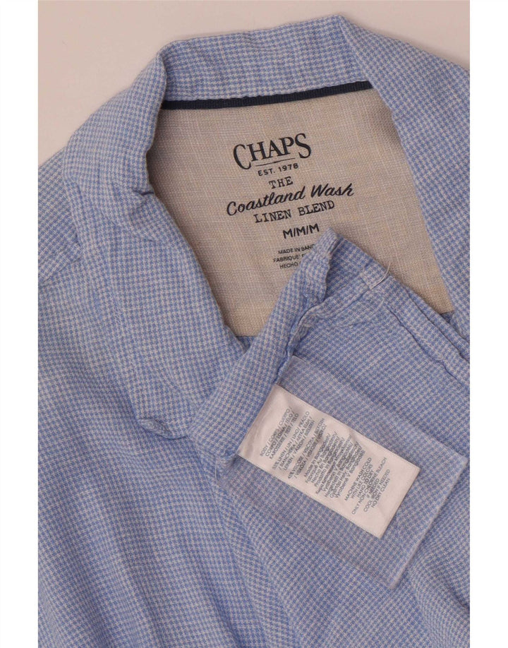 Chaps Chemise à Manches Courtes Homme Bleu Moyen Pied-de-Poule Lin