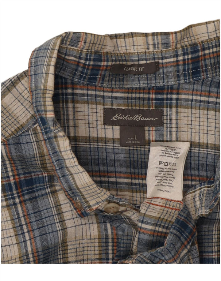 EDDIE BAUER Chemise classique à manches courtes pour homme en coton à carreaux bleus